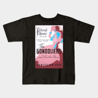 The Gondoliers vintage screen print in burgundy, pink, and blue, 1937: Retro theatre poster, cleaned and restored Kids T-Shirt